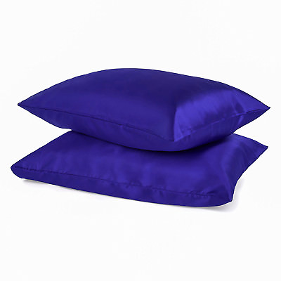 #ad 2pc New Standard Silk y Satin Pillow Case Multiple Colors With Zipper Closure