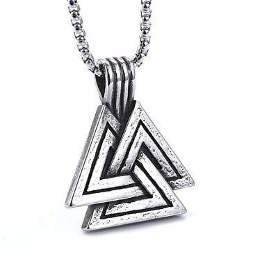 #ad New Steel Metal Mens Norse Nordic Viking Valknut Amulet Pendant Necklace
