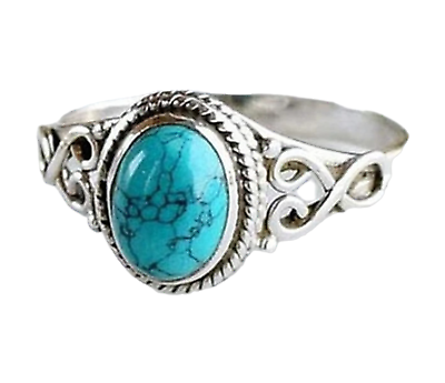 #ad Silvertone amp; Turquoise Decor Ring New Size 8