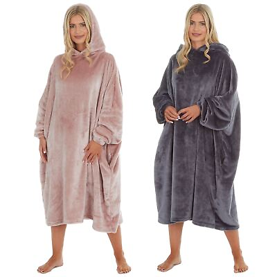 #ad Oversized Luxury Shimmer Fleece Hoodie Adult Winter Hooded Blanket Grey Pink