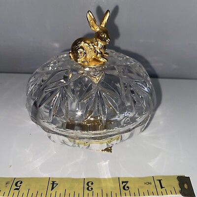 #ad Vintage Crystal Bowl Gold Filled Bunny Rabbit Retro Crystal trinket dish