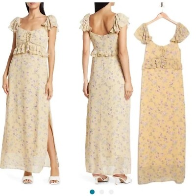 #ad Lush Boutique Maxi Dress Ruffle Tank Floral Yellow NWT SIZE LARGE