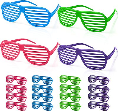 #ad Novelty Place Neon Color Shutter Glasses 80#x27;s Party Slotted Sunglasses 4 Colors