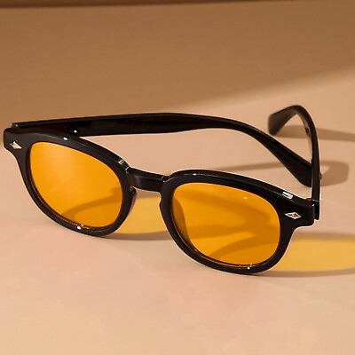 #ad Trendy Men Women Orange Lens Black Frame Circle Beach Shades Round Sunglasses