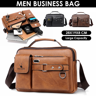 #ad Men#x27;s Crossbody Bag Briefcase Business Handbag PU Leather Shoulder Messenger Bag $19.99