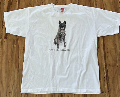#ad Bayside Made in America USA quot;Good Dog Classifiedquot; Malinois White T Shirt Size XL