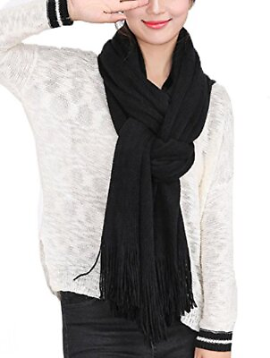 #ad Women#x27;s Warm Long Scarves Winter Scarfs Pure Color Scarf Tassel Black