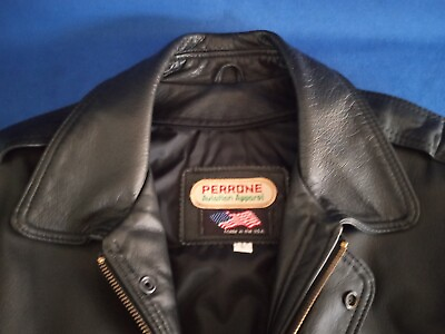 #ad Mens Perrone Aviation Apparel Leather Flight Jacket USA L Flex Jet Logo