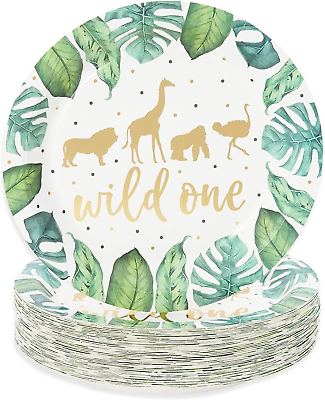 #ad 48 Pack Wild One Paper Plates for Safari Birthday Party 9 In