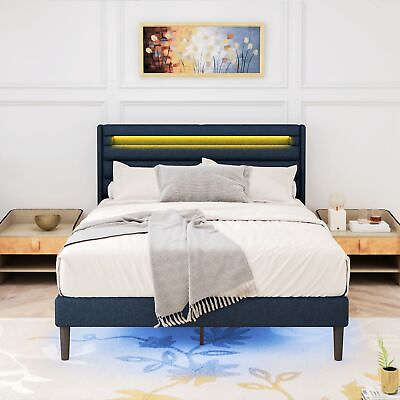 #ad Queen Size Bedframe with LED Bedside Induction Light