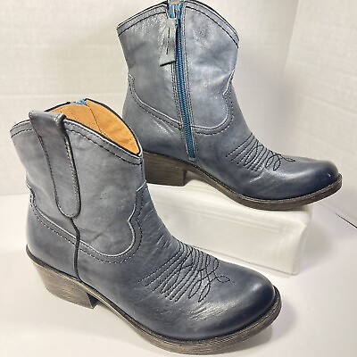 #ad NAYA Cowgirl Leather Boots Womens Size 4.5 Western Pewter Blue Worn Once Sandy