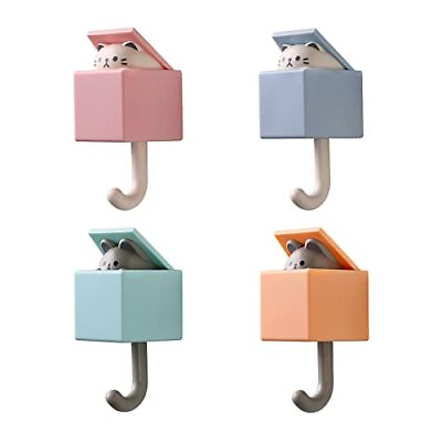 #ad 4 PCS Creative Adhesive Coat Cat Hook Cute Cat Key Holder for Wall Plastic ...