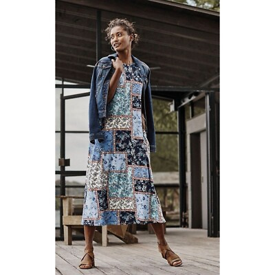 #ad J Jill Midi Dress Medium Multicolor Patchwork Floral Knit Sleeveless Pockets M