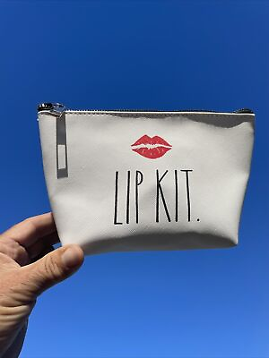 #ad RAE DUNN Lip Kit Lipstick Makeup Leather Case White w RED LIPS ❤️sj7m32