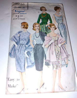 #ad UNCUT Vintage VOGUE Easy to Make 5236 One Piece Dress Stole Size 18 Bust38 Hip40