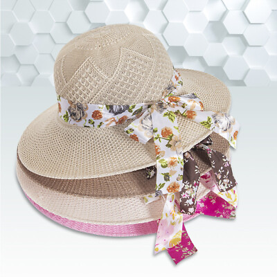 #ad Women Wide Brim Bowknot Beach Straw Sun Hat with Ribbon SunProtection Panama Cap