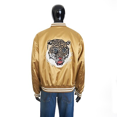 #ad CELINE 3500$ Embroidered Tiger Teddy Jacket In Gold Satin Finish Nylon