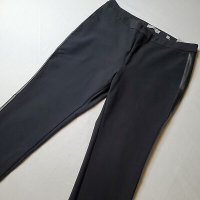 #ad Vince Women#x27;s Size 14 Side Strap Trouser Faux Leather Detail Black V548121622