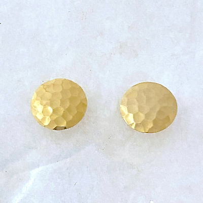 #ad Vtg 14K Yellow Gold Earrings Round Disc Hammered Pierced 1980 1990 1.66 gr 3 4quot;