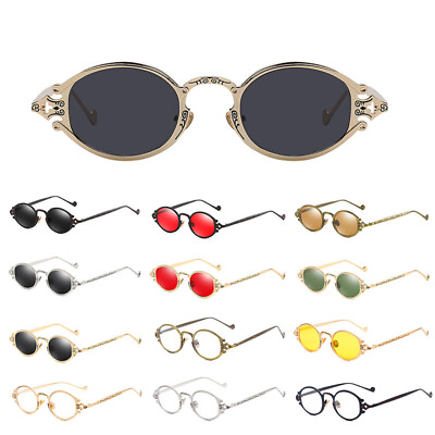 #ad Vintage Gothic John Lennon Style Oval Sunglasses Steampunk Retro Mirror Glasses