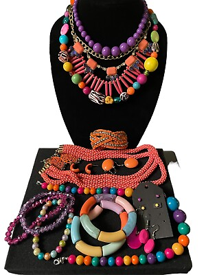 #ad 24 Pcs Colorful Fashion Jewelry Multi Fun Statement Necklaces Bracelets Earring