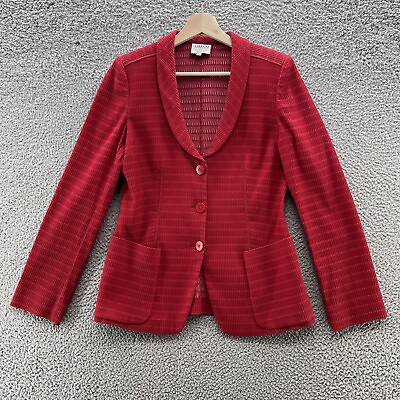 #ad Armani Collezioni Blazer Women 6 Red Woven Cotton Blend Classic 70s Italy Jacket
