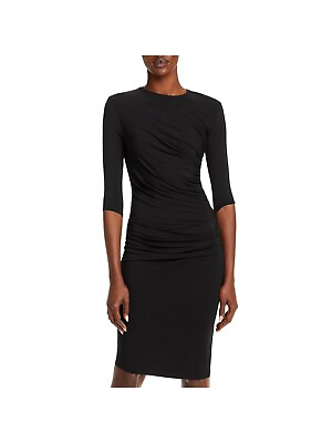 #ad HELMUT LANG Womens Black Jersey 3 4 Sleeve Knee Length Cocktail Sheath Dress S