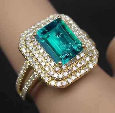 #ad 2.50 Carat 100% Natural Zambian Emerald IGI Certified Diamond Ring In 14KT Gold