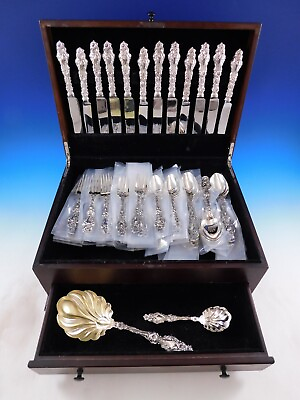 #ad Lily by Whiting Sterling Silver Flatware Set for 12 Service 62 Pieces