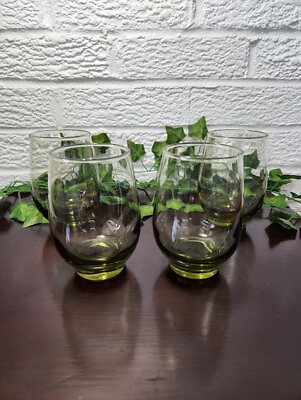 #ad Set Of 4 VTG Libbey Glass Green Avocado Tempo 12 Oz 4.5quot; Drink Glasses