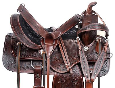 #ad 17 Barrel Racing Premium Tooled Leather Western Horse Saddle Tack Set