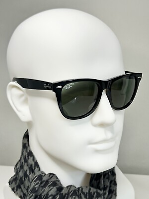#ad Ray Ban RB2140 901 Classic Wayfarer Sunglasses Polished Black Green Lenses 54mm