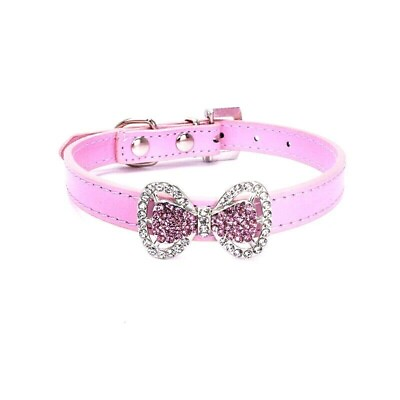 #ad Dog Collar with Rhinestone Bling Bow Adjustable Pink XS 7.5 9quot; Neck