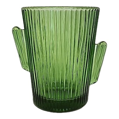 #ad Vintage Libbey Saguaro Cactus 10oz Tumbler Glass 4quot; Ribbed Emerald Green