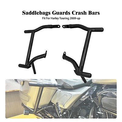 #ad Black Saddlebags Guards Crash Bars For Harley Touring Road Street Glide 09 2023