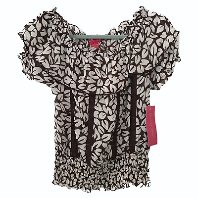 #ad NWT SUNNY LEIGH Size Small Casablanca Feminine Blouse Top Sheer Brown amp; White