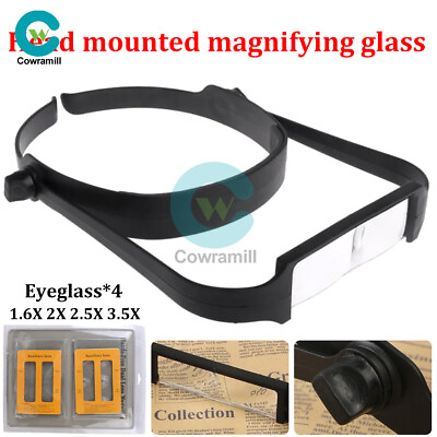 #ad Headband Magnifier Head Magnifying Visor Glasses Jewelry Watch Repair w 4 Lens