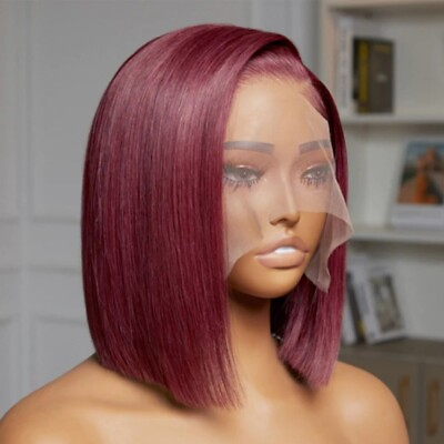 #ad Human Hair Wig Burgundy Full Lace Bob Cut 12 Inches $98.00