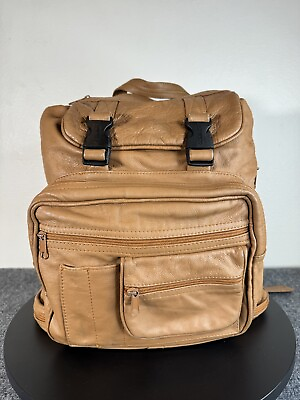 #ad Leather Classic Multi Pocket Backpack Brown