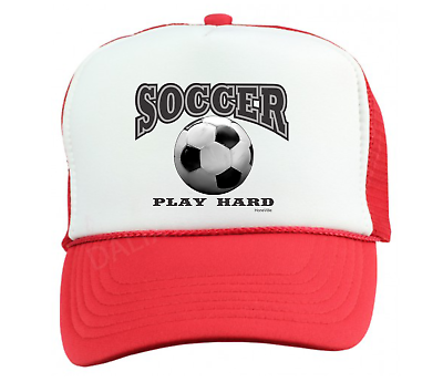#ad Soccer Play Hard Soccer Ball Trucker Hat Cap Foam Mesh $12.99