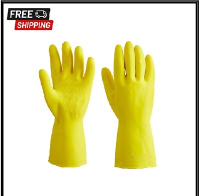 #ad Latex Rubber Yellow Large 13quot; 15 Mil Gloves with Flock Lining