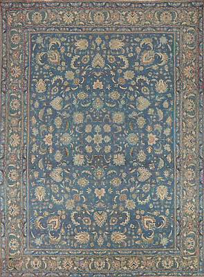 #ad Handmade Blue Floral Tebriz Traditional Area Rug 9x12 Vintage Over Dyed Carpet