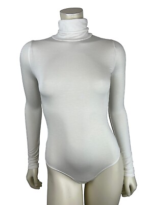 #ad Hill House White Long Sleeve Turtleneck Bodysuit Size XS Thong Womens Stretch