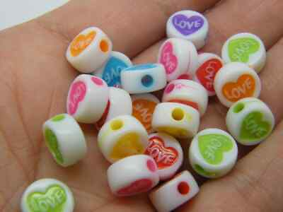 #ad 100 Love heart beads random mixed white acrylic AB747