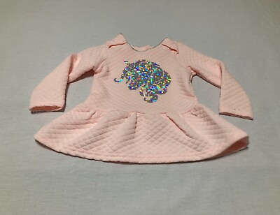 #ad Nannette Baby Girl 12 M Pink Quilted Dress Top Sequin Unicorn Aurora Borealis