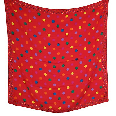 #ad Silky Scarf Red Rainbow Polka Dot 30quot; Square Rolled Hem