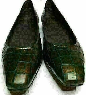#ad Stuart Weitzman Womens Brown Crocodile Print Loafers Slip On Flats Size 7