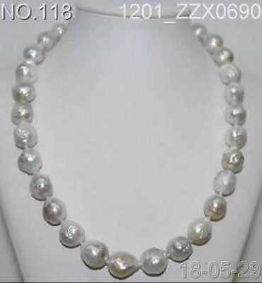 #ad Rare classic 13 14MM natural round keshi reborn baroque white pearl necklace 18quot;