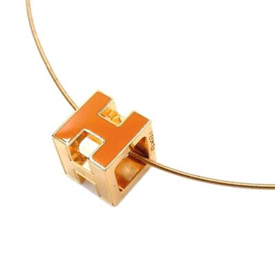 #ad HERMES authentic Choker Necklace Plated Cage Do Ash H Cube Orange gold plated