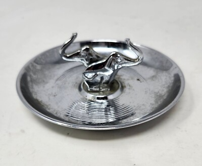 #ad Vintage Pincherette Double Elephants Ashtray Art Deco Chrome Metal Jewelry Tray